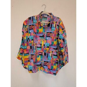 Vintage Touche Womens Abstract Print LA 80s 90s Button-up Shirt Multicolor Large